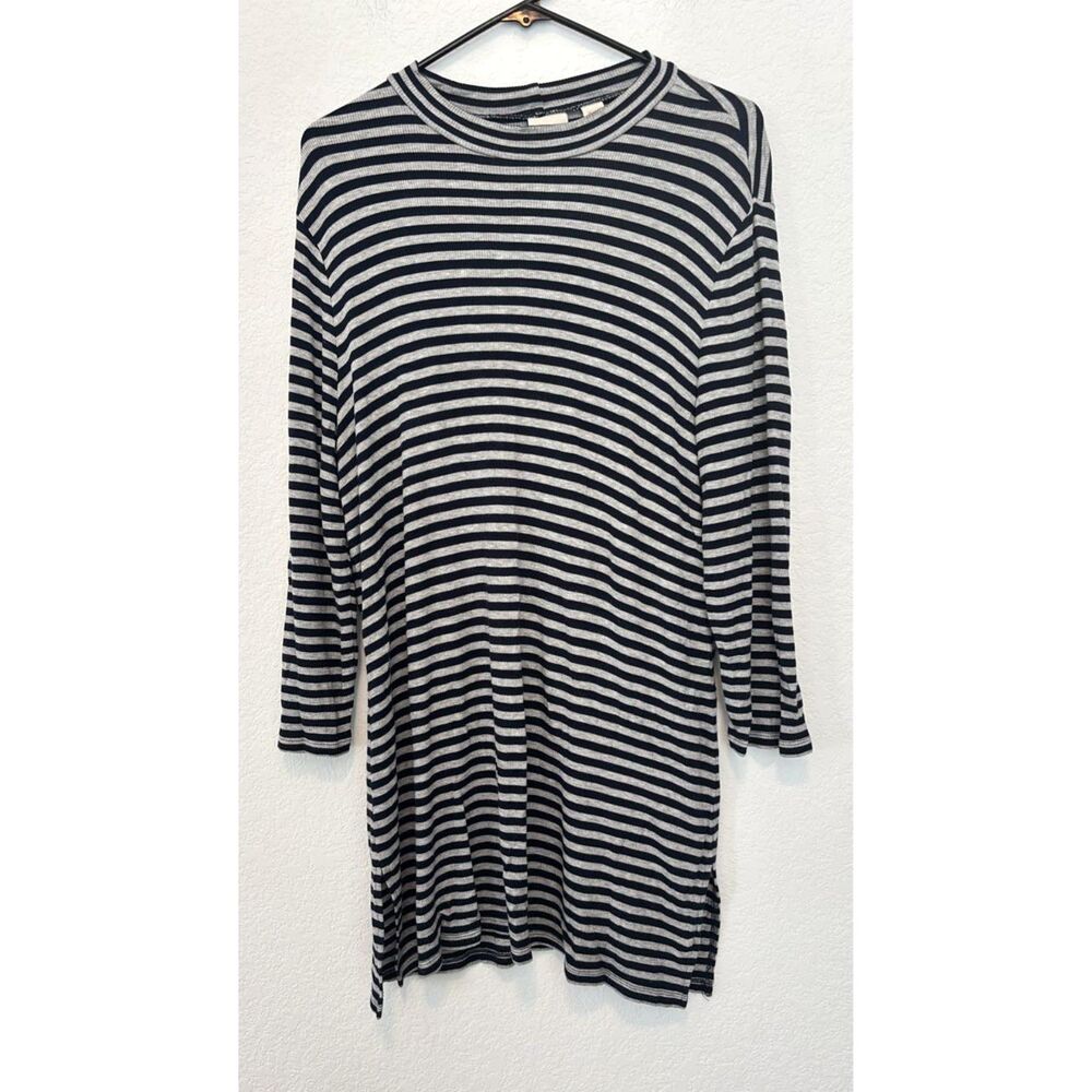 Zenergy Grey / Navy Striped Tunic Stretchy Comfy Ribbed Chicos Size 3 (XL/16)